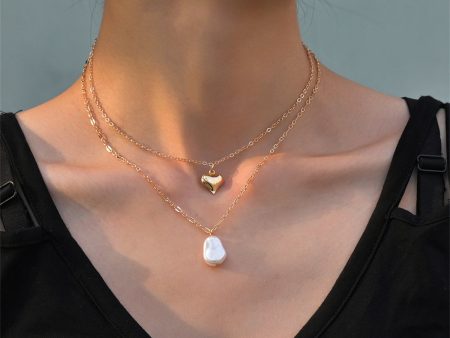 Pearl & 18K Gold-Plated Heart-Pendant Layered Necklace Sale