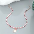 Pearl & Red Enamel Beaded Snowman Pendant Necklace For Cheap