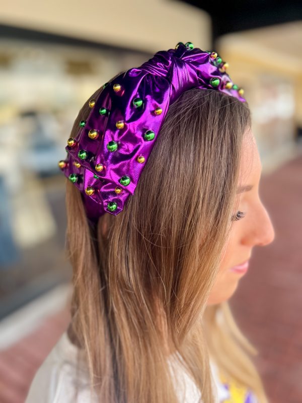 [Brianna Cannon] Purple Mardi Gras Bow Headband on Sale