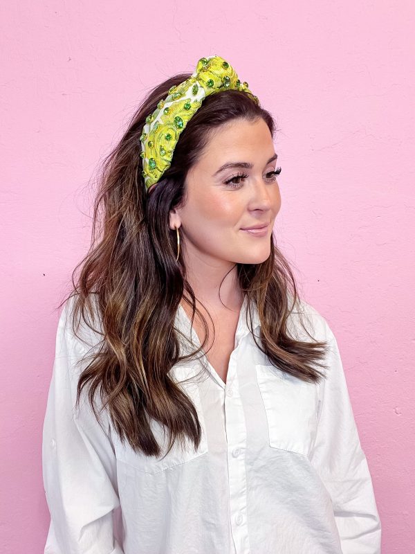 Citrus Brocade Headband With Crystals Supply