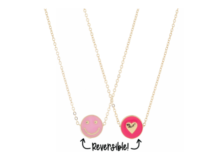 [Jane Marie] Kids Reversible Necklace-Happy Face Hot Pink Heart Hot on Sale