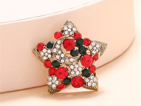 Red Cubic Zirconia & 18K Gold-Plated Moon Star Brooch Sale