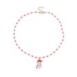 Pearl & Red Enamel Beaded Snowman Pendant Necklace For Cheap