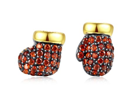 Red Cubic Zirconia & 18K Gold-Plated Mismatch Gloves Stud Earrings Cheap