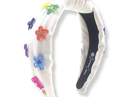 [Brianna Cannon] White Headband-Multi Colored Beaded Flowers on Sale