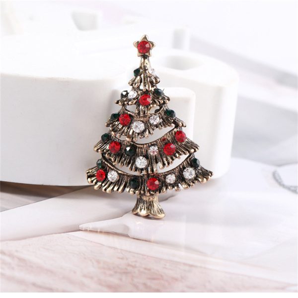 Red Cubic Zirconia & 18K Gold-Plated Christmas Tree Brooch Discount