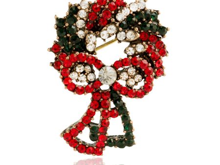 Red Cubic Zirconia & 18K Gold-Plated Christmas Wreath Brooch Cheap