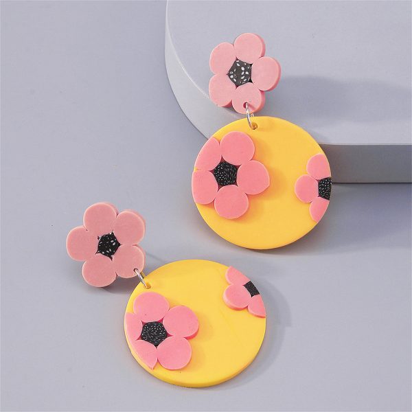 Yellow & Pink Floral Disc Drop Earrings Online now