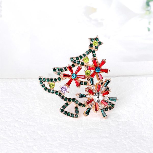 Red Crystal & Green Cubic Zirconia Open Christmas Tree Brooch Cheap