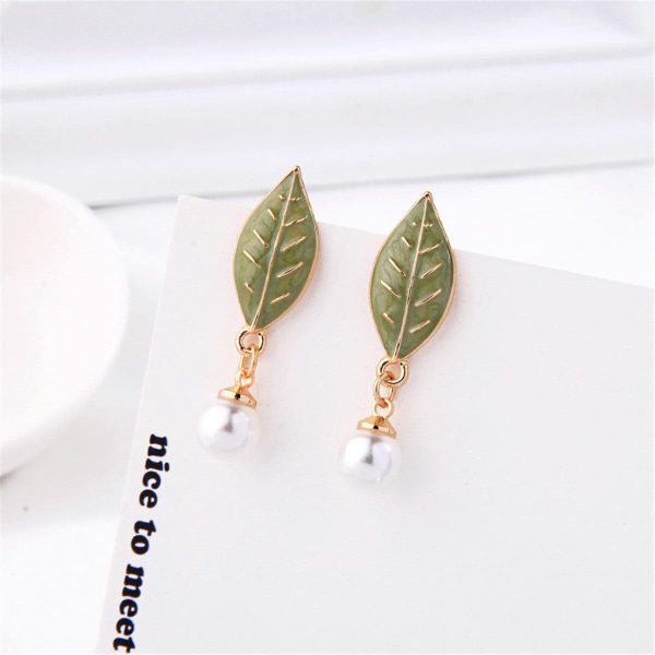 Pearl & Green Enamel 18K Gold-Plated Leaf Drop Earrings Online Sale