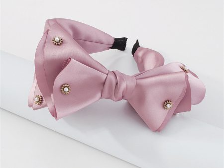 Pink Polyster & Pearl Bow-Accent Hard Headband Online Hot Sale