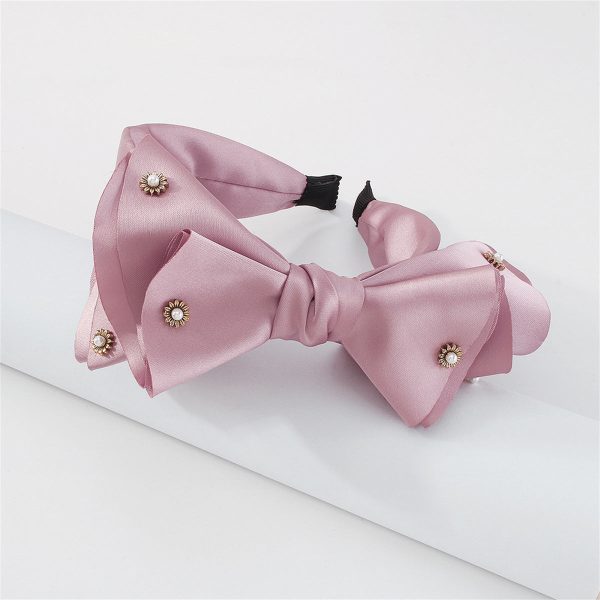 Pink Polyster & Pearl Bow-Accent Hard Headband Online Hot Sale