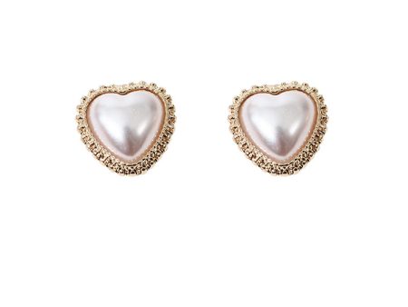 Pearl & 18K Gold-Plated Heart Stud Earrings For Sale