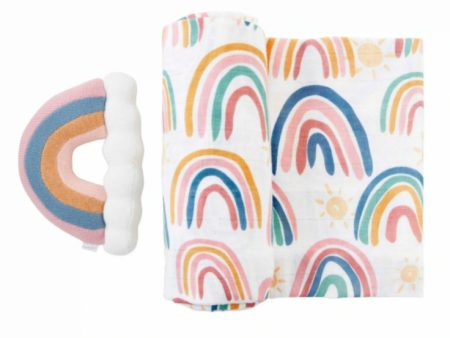 [Mud Pie] Rainbow Swaddle Blanket & Rattle Fashion