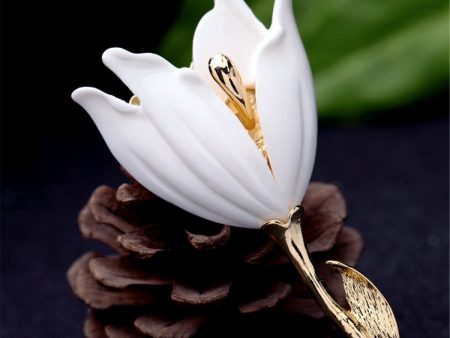 White Resin & 18K Gold-Plated Lily Brooch Online