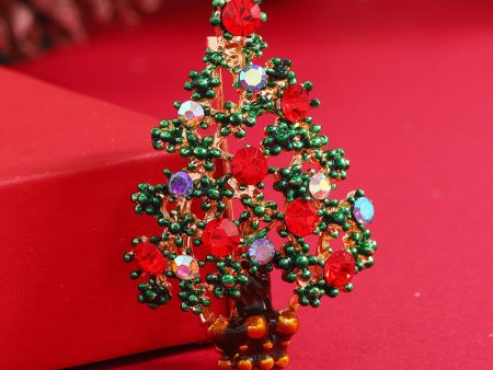 Red Cubic Zirconia & 18K Gold-Plated Christmas Tree Brooch For Cheap