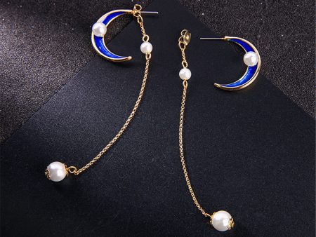 Pearl & Enamel 18K Gold-Plated Moon Chain Drop Earrings Cheap