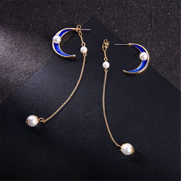 Pearl & Enamel 18K Gold-Plated Moon Chain Drop Earrings Cheap