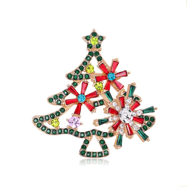 Red Crystal & Green Cubic Zirconia Open Christmas Tree Brooch Cheap