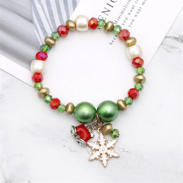 Pearl & Two-Tone Snowflake Bell Stretch Charm Bracelet Hot on Sale