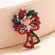 Red Cubic Zirconia & 18K Gold-Plated Christmas Wreath Brooch Cheap