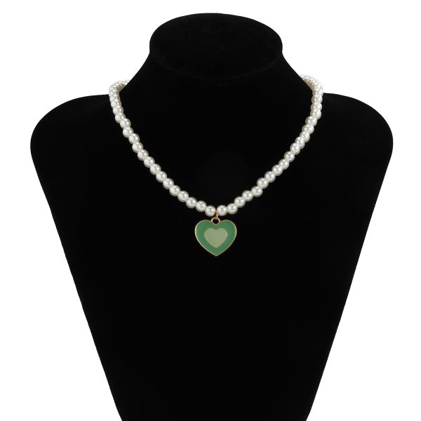 Pearl & Green Enamel 18K Gold-Plated Heart Pendant Beaded Necklace Online Hot Sale