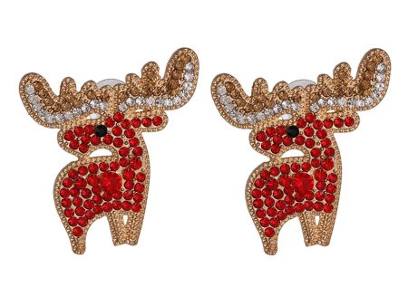 Red Cubic Zirconia & 18K Gold-Plated Reindeer Stud Earrings Online Hot Sale