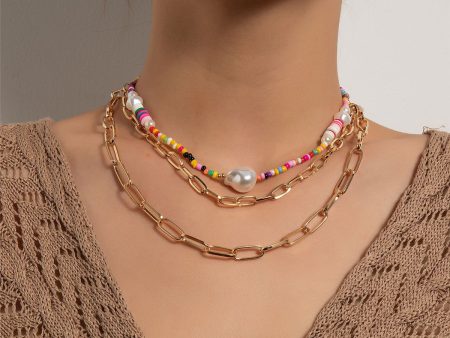 Pearl & Multicolor Howlite Polymer Clay 18K Gold-Plated Layered Necklace For Discount