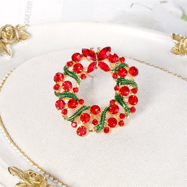 Red Crystal & Green Enamel Butterfly Wreath Brooch Sale