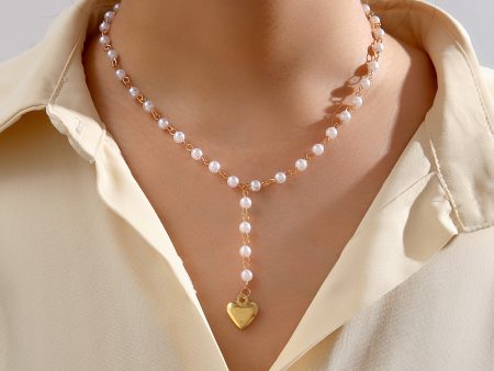 Pearl & 18K Gold-Plated Heart Station Lariat Necklace Online