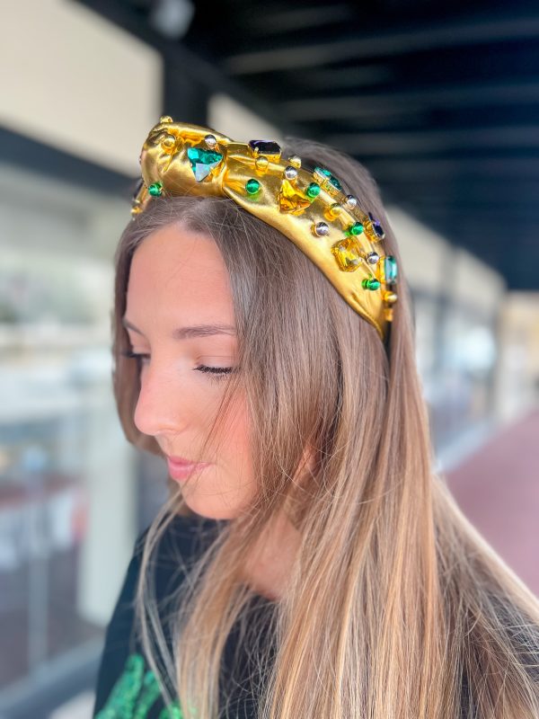 [Brianna Cannon] Gold Mardi Gras Headband-Beads and Crystals Hot on Sale