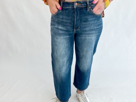 [Judy Blue] Tummy Control Wide Crop Denim-Dark For Cheap