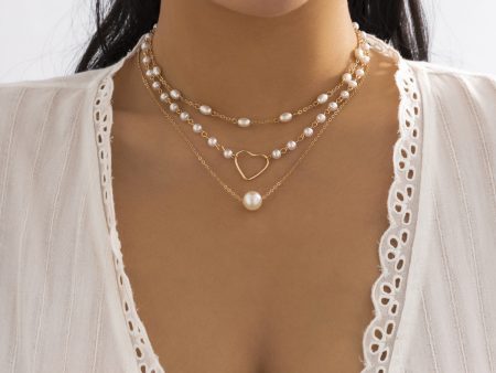 Pearl & 18K Gold-Plated Heart Pendant Necklace Set Online