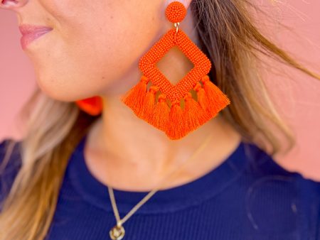 [Jess Lea] Ellie Fringe Drop Earrings-Orange Sale