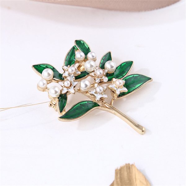 Pearl & Green Enamel 18K Gold-Plated Gardenia Brooch For Discount