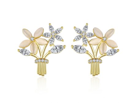 Cats Eye & Cubic Zirconia 18K Gold-Plated Flower Bouquet Stud Earrings Online Hot Sale