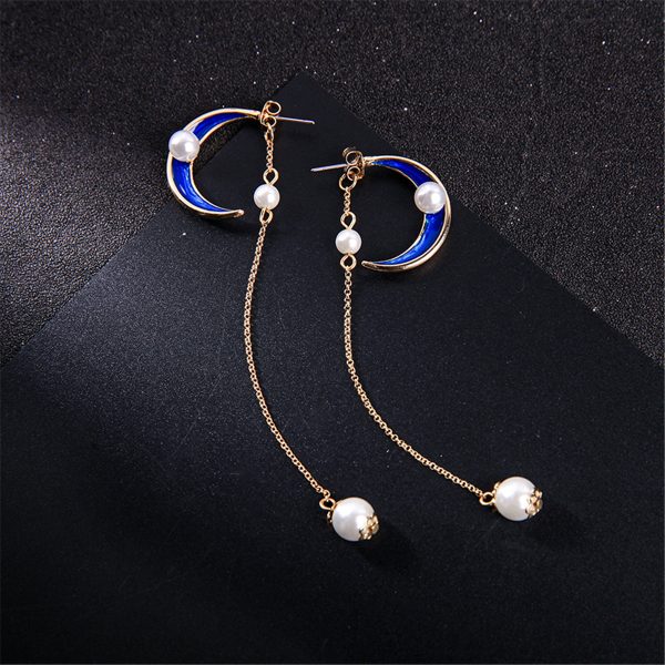 Pearl & Enamel 18K Gold-Plated Moon Chain Drop Earrings Cheap