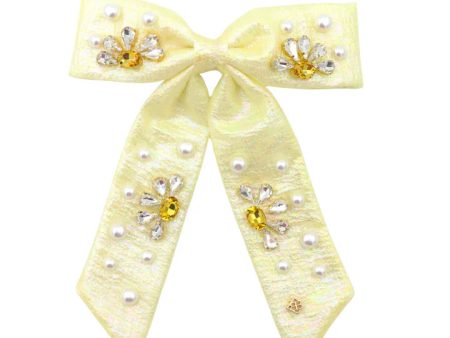 [Brianna Cannon] Yellow Shimmer Bow Clip-Crystals Pearls Discount