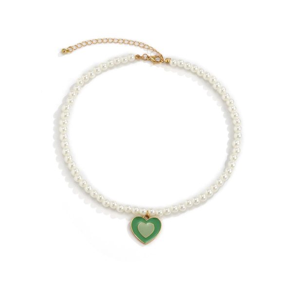 Pearl & Green Enamel 18K Gold-Plated Heart Pendant Beaded Necklace Online Hot Sale