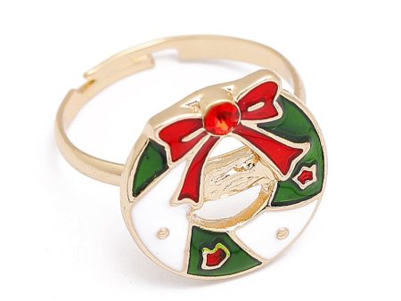 Red Cubic Zirconia & Enamel 18K Gold-Plated Bow Wreath Adjustable Ring For Cheap