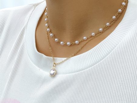 Pearl & 18K Gold-Plated Beaded Pendant Necklace Set For Cheap