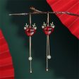 Red Crystal & Cubic Zirconia Reindeer Pear Tassel Drop Earrings Supply