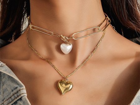 Pearl & 18K Gold-Plated Heart Pendant Necklace Set Online