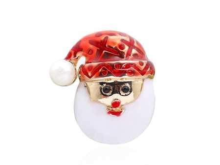 Pearl & Red Enamel 18K Gold-Plated Santa Brooch Sale