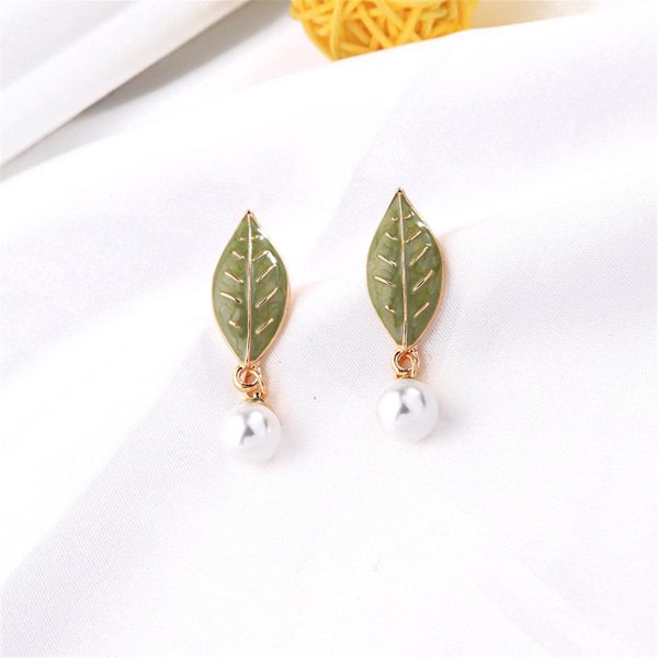 Pearl & Green Enamel 18K Gold-Plated Leaf Drop Earrings Online Sale