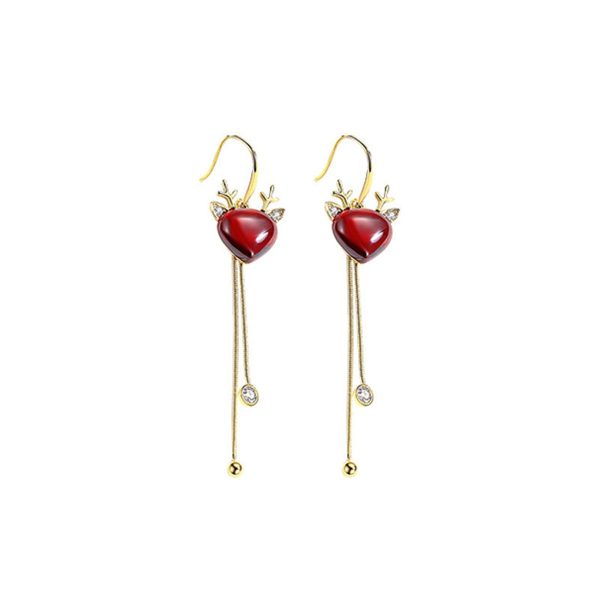 Red Crystal & Cubic Zirconia Reindeer Pear Tassel Drop Earrings Supply