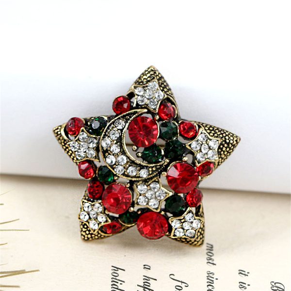 Red Cubic Zirconia & 18K Gold-Plated Moon Star Brooch Sale