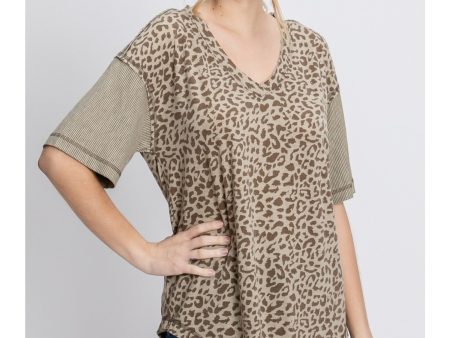 Leopard Top with Striped Slvs Online Hot Sale