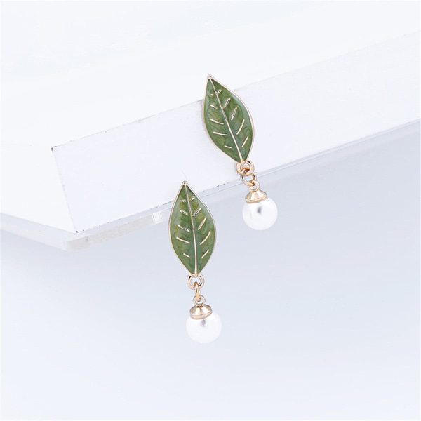 Pearl & Green Enamel 18K Gold-Plated Leaf Drop Earrings Online Sale