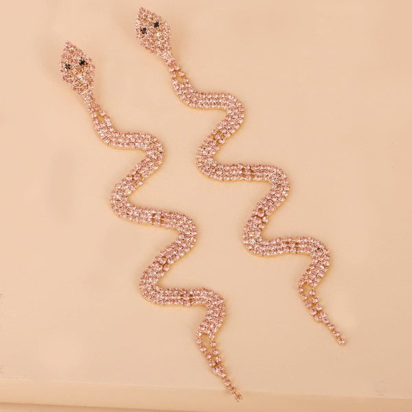 Pink Cubic Zirconia & 18K Gold-Plated Snake Drop Earrings Hot on Sale